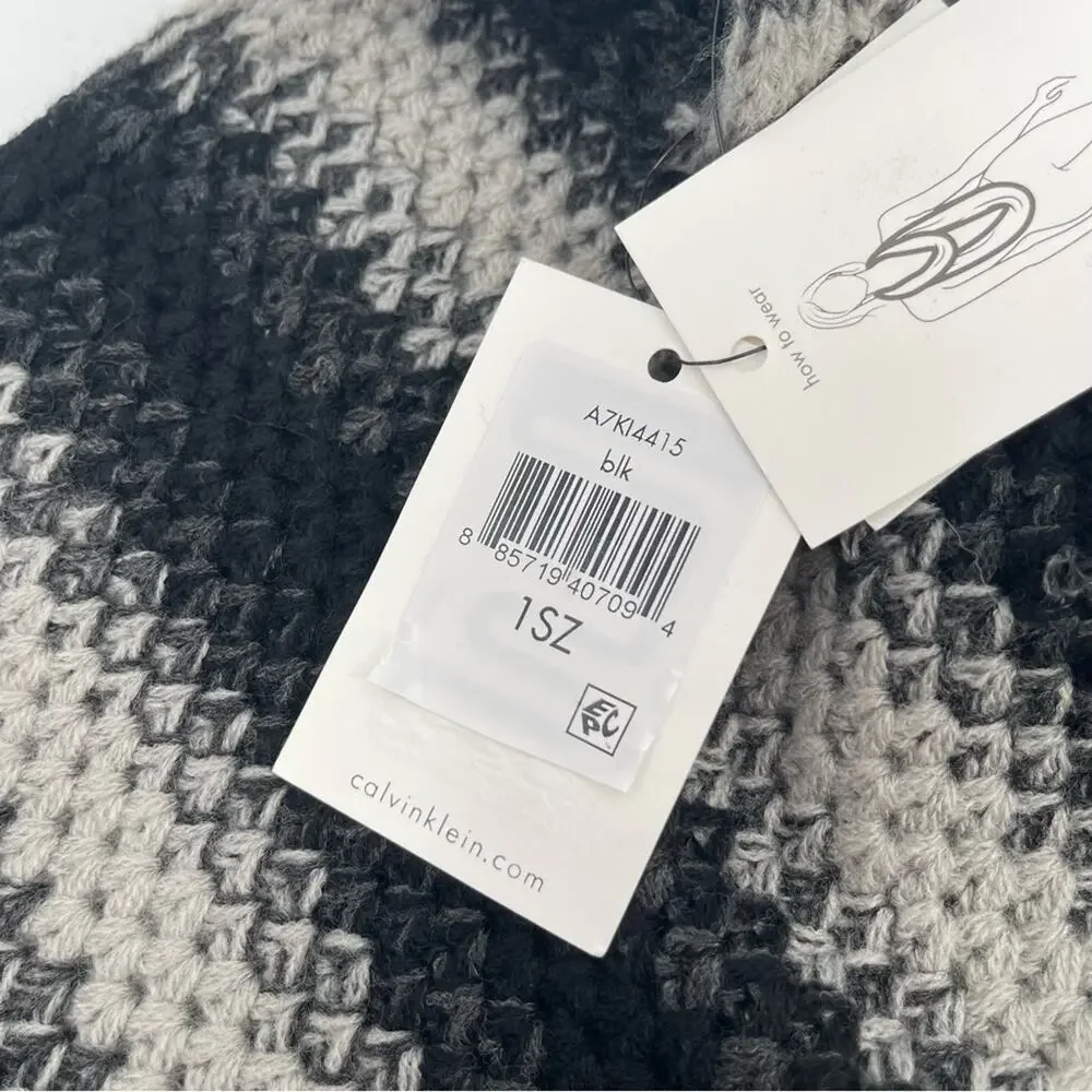 CALVIN KLEIN Scarf Infinity Loop Knit Yarn Winter Fall One Size Gray Black NWT
